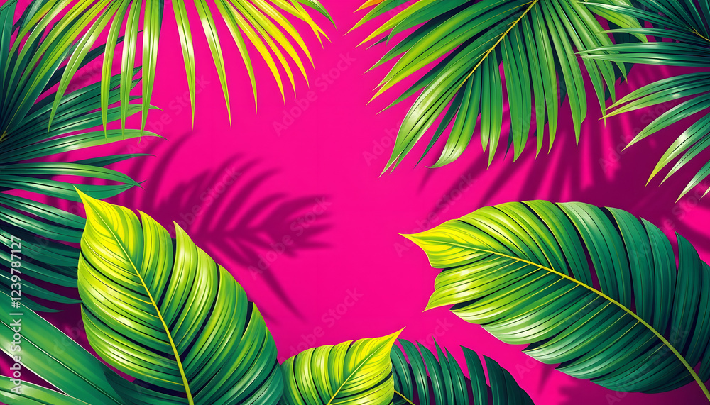 Fototapeta premium Tropical palm leaves, pop art. isolated with white shades