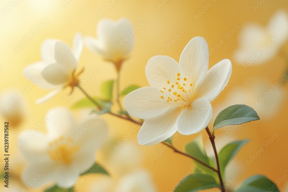 Obraz premium Delicate White Jasmine Flowers Blooming Gracefully, Soft Elegance in Vibrant Natural Setting