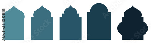 Collection of Blue Oriental Style Islamic Frame Arches with Modern Boho Mosque Dome for Door