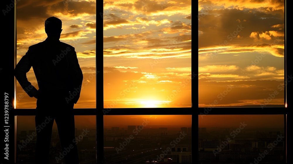 Fototapeta premium An executive looking out a large glass window 