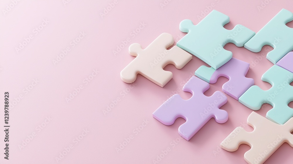 Pastel Jigsaw Puzzle Pieces on Pink Background Pastel Jigsaw Puzzle Pieces on Pink Background