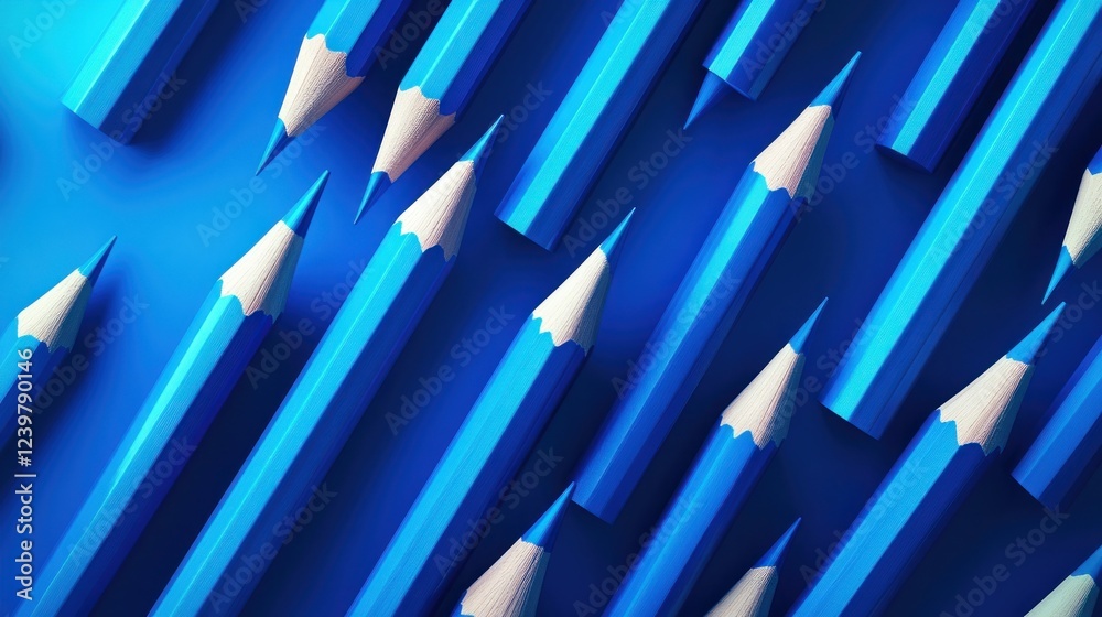 Blue pencils arranged diagonally, background, design Blue pencils arranged diagonally, background, design