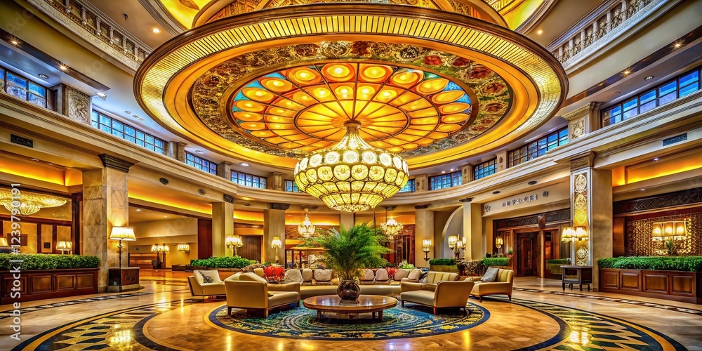 Obraz premium Luxurious Hotel Lobby with Art Deco Lighting Fixture