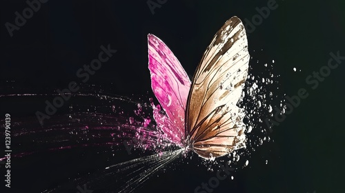 Colorful Butterfly on Black Background, Abstract Image, Texture, Pattern Background, Wallpaper, Cover and Screen for Smartphone, PC, Laptop, 9:16 and 16:9 Format