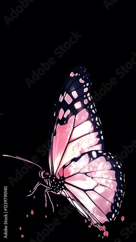Colorful Butterfly on Black Background, Abstract Image, Texture, Pattern Background, Wallpaper, Cover and Screen for Smartphone, PC, Laptop, 9:16 and 16:9 Format