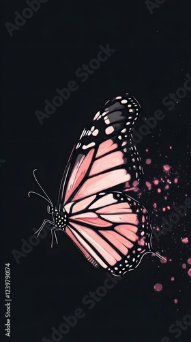 Colorful Butterfly on Black Background, Abstract Image, Texture, Pattern Background, Wallpaper, Cover and Screen for Smartphone, PC, Laptop, 9:16 and 16:9 Format