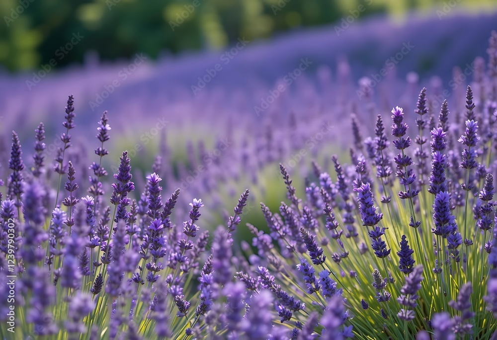 Naklejka premium Lavender Flowers Blooming in a Field of Purple