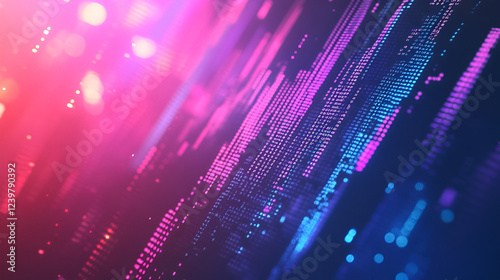 Abstract Digital Flow: Vivid streaks of pink and blue light flow across a dark background, creating a dynamic and abstract digital landscape.  The image evokes a sense of energy, movement.