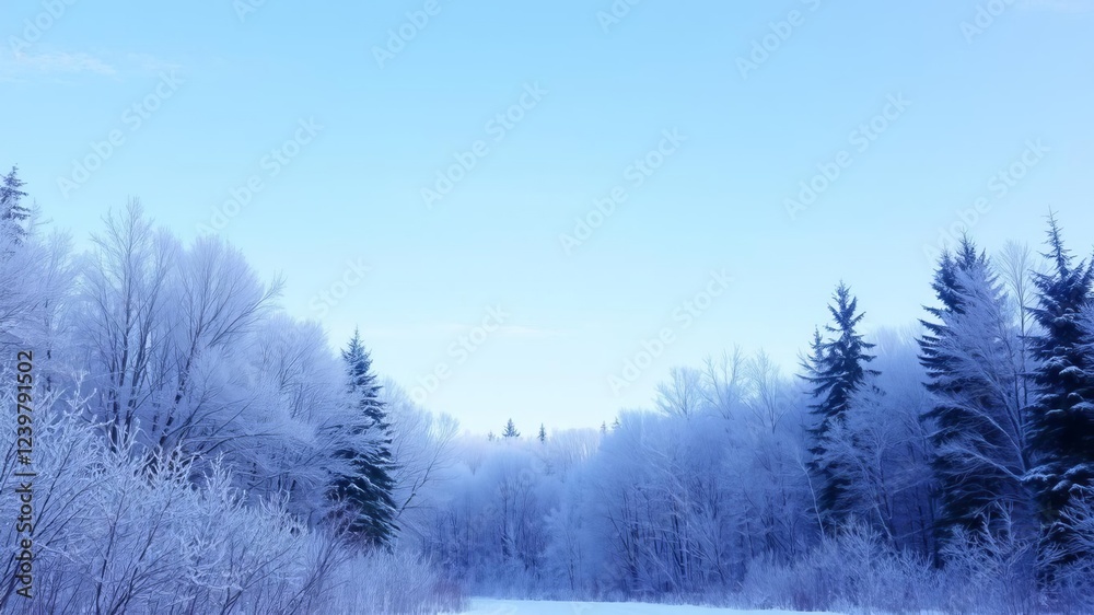 Snow-covered trees under a vibrant blue sky in a bright winter landscape in Quebec, Canada, frosty, winter, blue sky Snow-covered trees under a vibrant blue sky in a bright winter landscape in Quebec, Canada, frosty, winter, blue sky