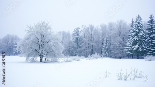 Wallpaper Mural Snow covered tree with intricate branches covered in white snow, creating a serene winter scene, cold, outdoor, serene Torontodigital.ca