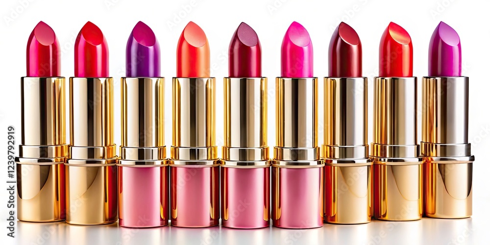 Isolated luxury lipsticks, pristine white background, high-resolution photography for stunning visuals.