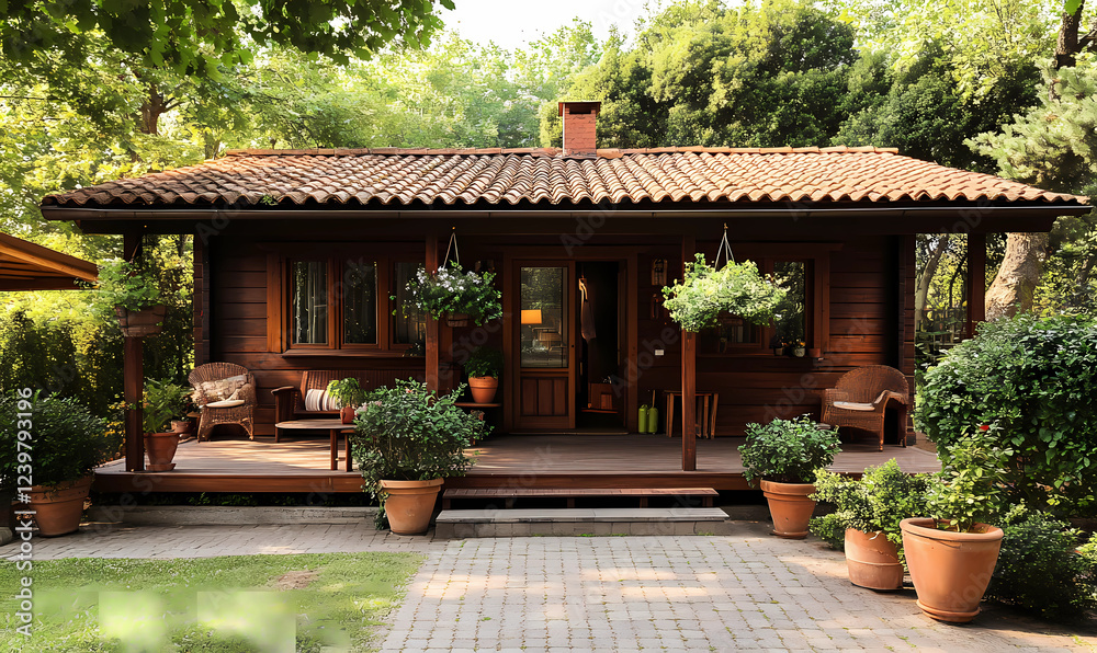 Rural Wooden Lodge with a Charming Front Terrace, A Rustic Retreat Surrounded by Nature Rural Wooden Lodge with a Charming Front Terrace, A Rustic Retreat Surrounded by Nature