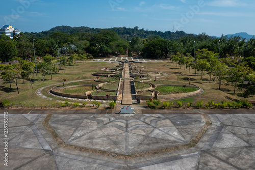 Geometric Garden Design in a Lush Green Park on a Sunny Day