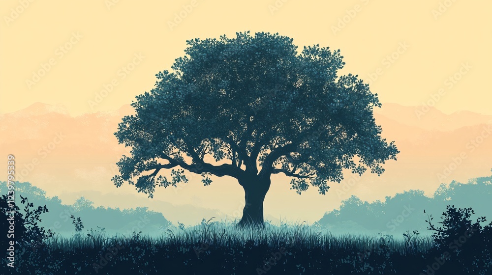 Flat Vector Illustration of a Tree Centered on a Composition, Perfect for Nature and Environmental Concepts Flat Vector Illustration of a Tree Centered on a Composition, Perfect for Nature and Environmental Concepts