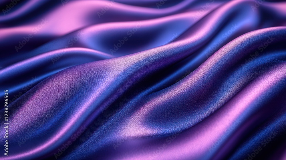 Fototapeta premium Luxurious purple and blue silk fabric with soft, flowing waves and shimmering highlights.