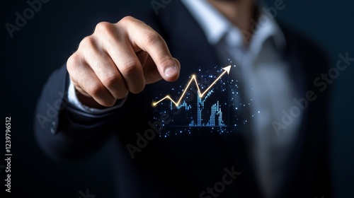 Businessman presenting upward trending graph, growth and success concept photo