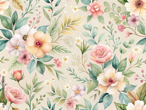 Modern abstract floral print featuring minimalist watercolor flowers and tiny leaves.