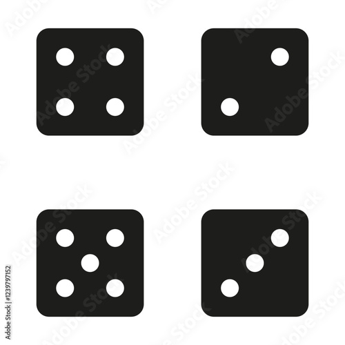 Dice game icon. Random chance symbol. Gaming vector shape. Black and white.