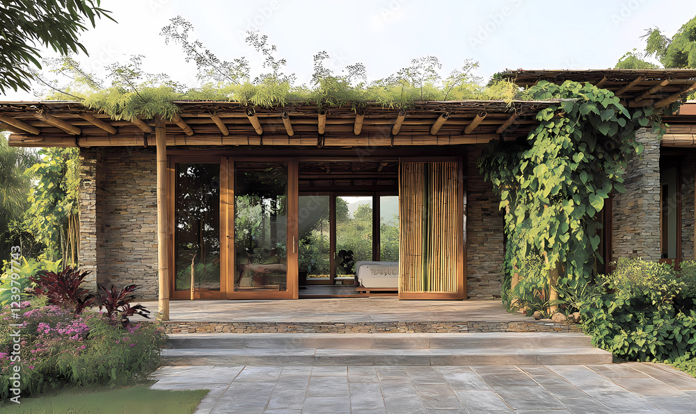 Exterior Featuring a Blend of Bamboo and Wood, Offering a Stylish and Eco-Friendly Living Space Exterior Featuring a Blend of Bamboo and Wood, Offering a Stylish and Eco-Friendly Living Space