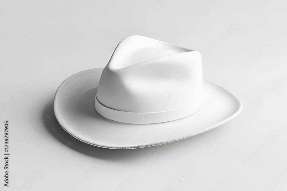 White Fedora Hat: A minimalist, stylish white fedora hat, subtly textured, rests on a neutral background, exuding a sense of understated elegance and cool sophistication. White Fedora Hat: A minimalist, stylish white fedora hat, subtly textured, rests on a neutral background, exuding a sense of understated elegance and cool sophistication.