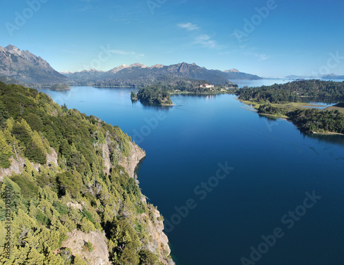 Aerial view Perito Moreno Oeste Lake, Circuito Chico, Bariloche, Patagonia, Argentina