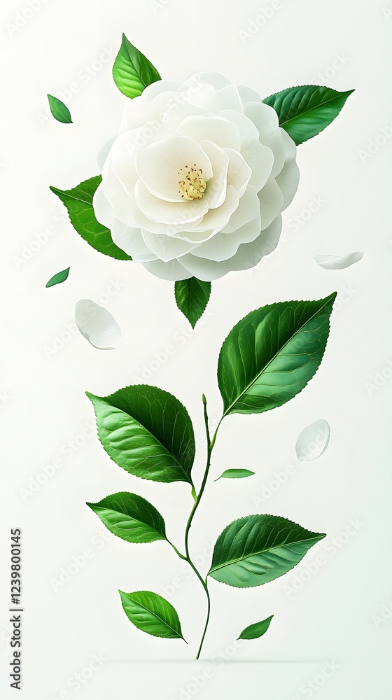 Obraz premium Floating Shattered Flowers, on White Background, Abstract Image, Texture, Pattern Background, Wallpaper, Cover and Screen of Smartphone, PC, Laptop, 9:16 and 16:9 Format