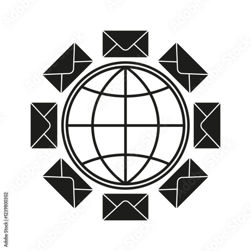 Globe with envelopes. Communication network symbol. Email exchange concept. Global connection icon.