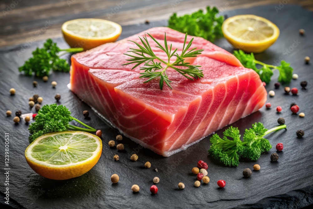 Perfectly seared raw tuna steak, enhanced with fresh herbs, lemon zest, and cracked pepper. Perfectly seared raw tuna steak, enhanced with fresh herbs, lemon zest, and cracked pepper.