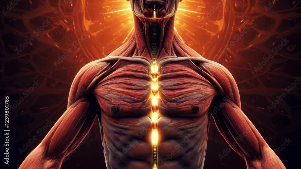 Glowing Human Anatomy with Fiery Orange Background