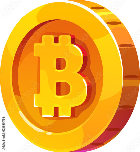 Golden bitcoin cryptocurrency coin, icon, game asset. Cartoon vector shining gold bitcoin with sparkling effect symbolizing blockchain technology, virtual payment transaction or modern digital finance