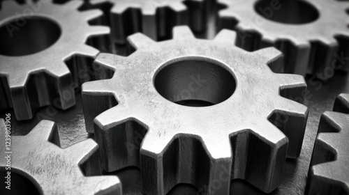 Close-up of interlocking metallic gears.