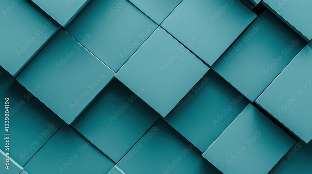 Fototapeta premium Abstract teal cubes, geometric pattern background.