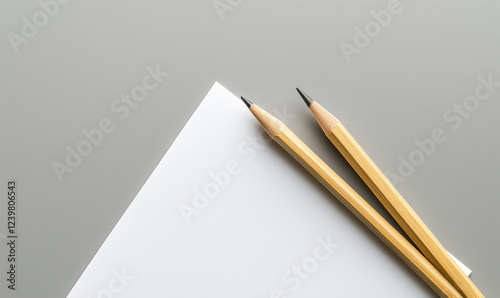 Wooden Pencil and Sketchpad on Gray Background, Ready for Creative Drawing or Sketching photo