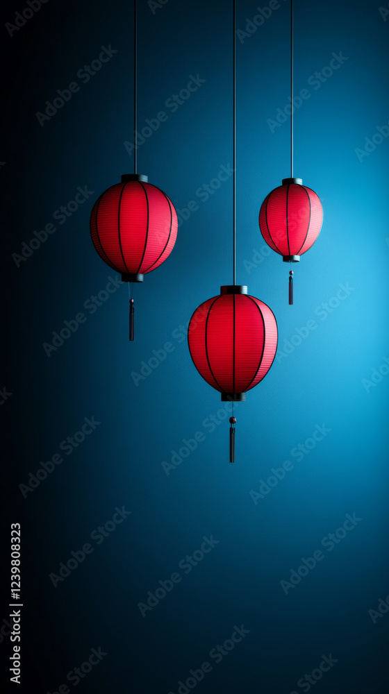 Obraz premium Red lanterns on blue background create festive mood