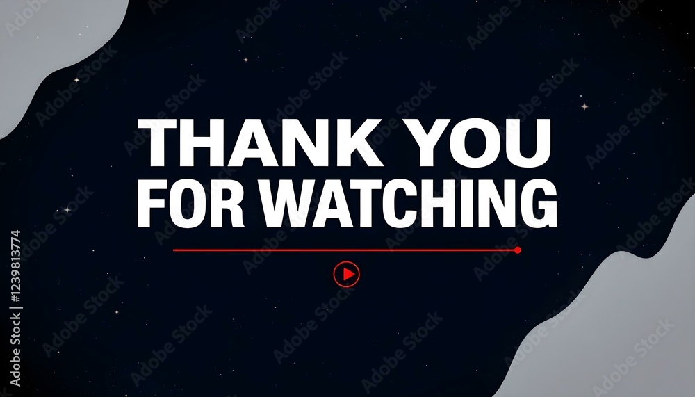 Naklejka premium Design a dark-themed banner with bold text saying ‘Thank You for Watching,’ featuring a red play
