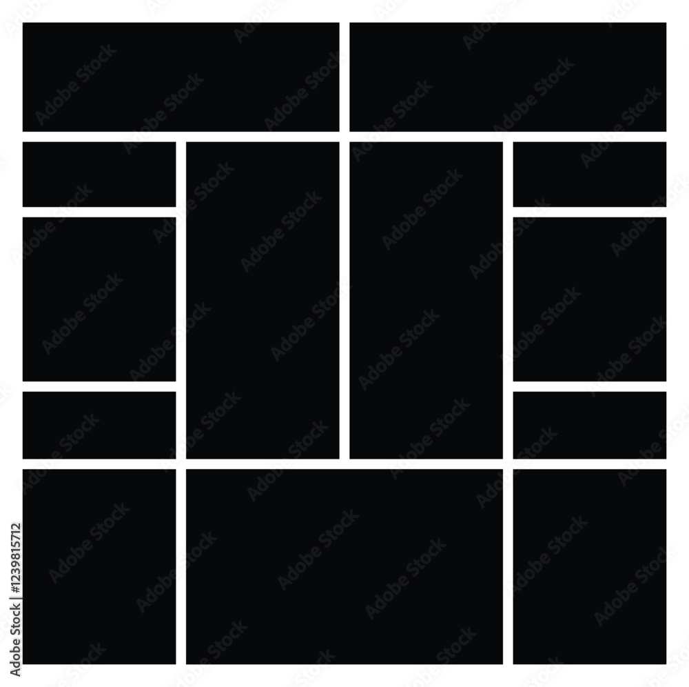 Rectangle empty photo collage grid template background. Tiles and mosaic picture frame for wall mood board and presentation. Family people photo album collage .