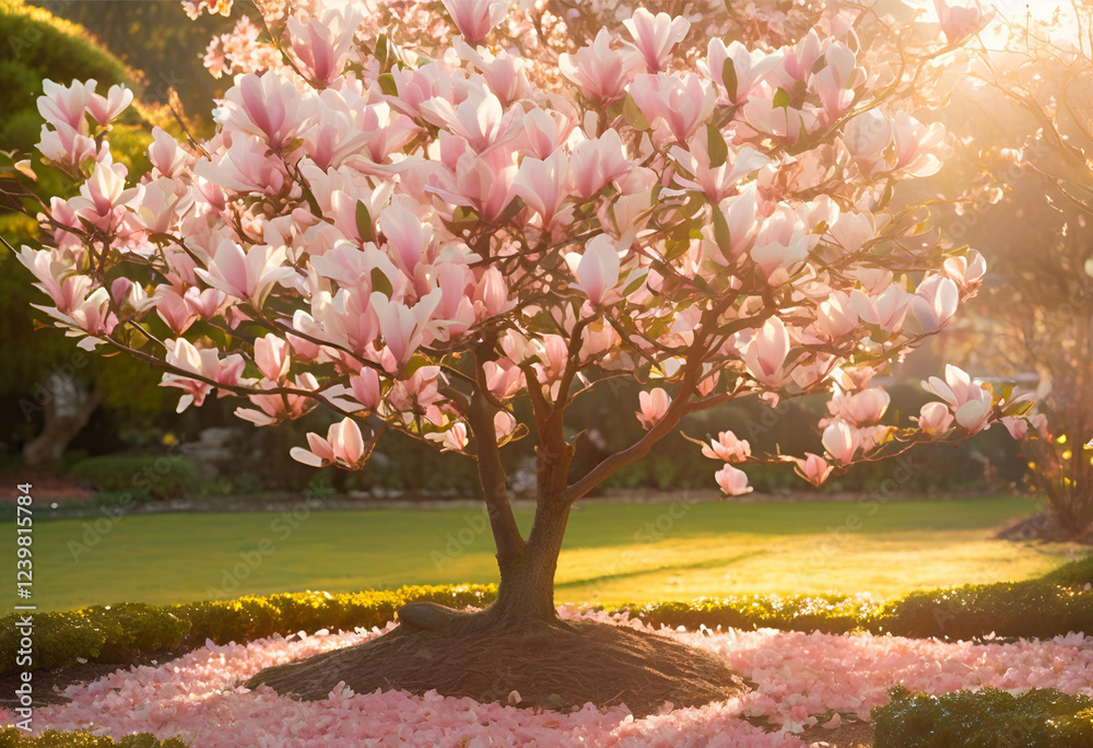 Naklejka premium dreamy magnolia tree in gentle breeze 