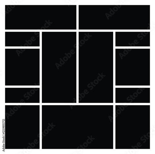 Rectangle empty photo collage grid template background. Tiles and mosaic picture frame for wall mood board and presentation. Family people photo album collage .