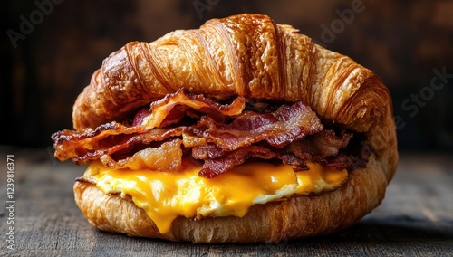 Delicious Bacon, Egg, and Cheese Croissant Sandwich photo