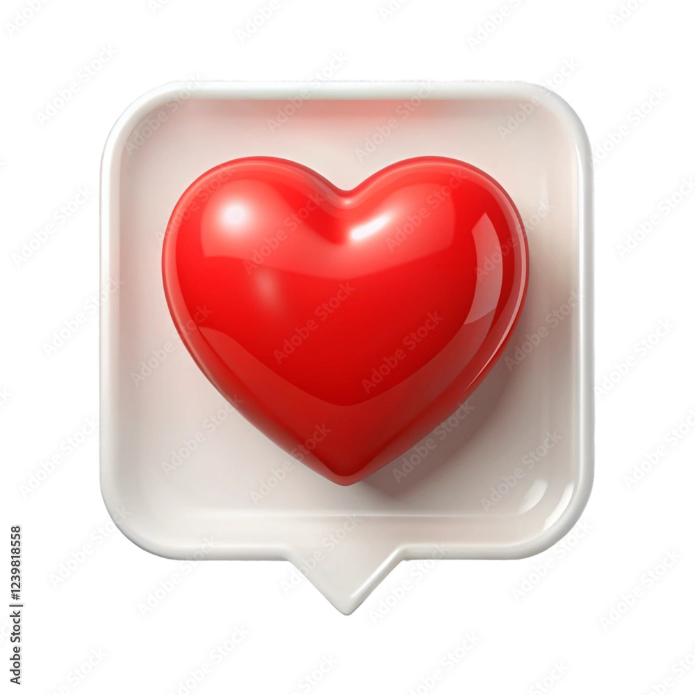 Romantic 3D Red Heart in a Speech Bubble – Social Media Emoji with a transparent background