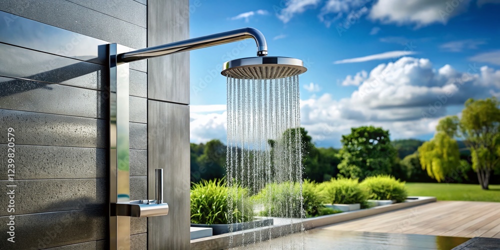 Naklejka premium Modern Outdoor Shower Head with Customizable Spray Settings