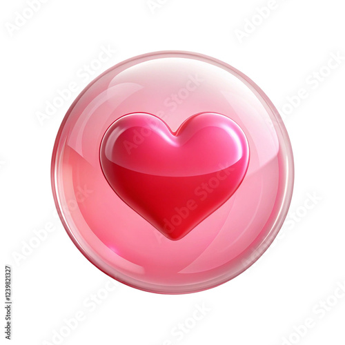 Love Message Icon – 3D Red Heart in a Pink Bubble Illustration with a transparent background