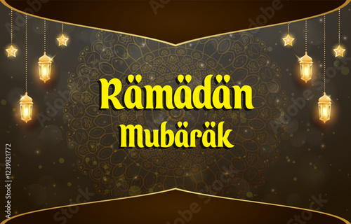 welcome ramadan mubarak template banner with beautiful islamic ornament with brown background design 17