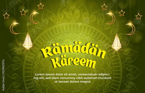 ramadan kareem template banner with beautiful islamic ornament with green background design 13