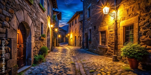 Fototapeta Naklejka Na Ścianę i Meble -  Night Photography: Charming Alleyway in Glurns/Glorenza, South Tyrol, Italy