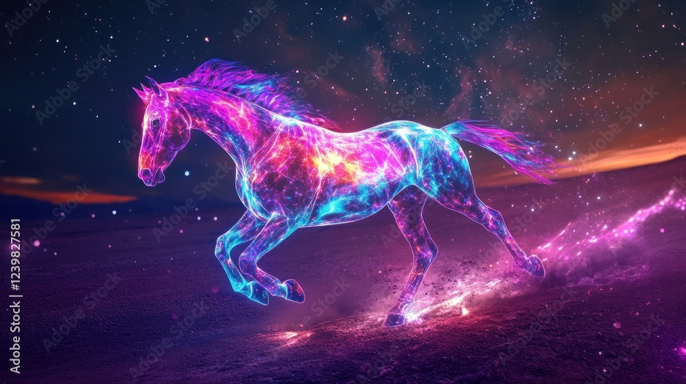 Obraz premium Cosmic horse running desert sunset galaxy fantasy art