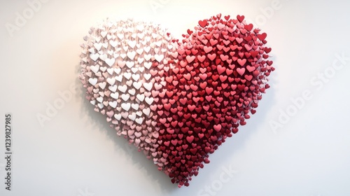 Pink-red heart sculpture on white wall, Valentine's Day decor