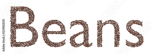 Coffee Bean Text Render: 3D 'Beans' Word Isolated on Transparent Background