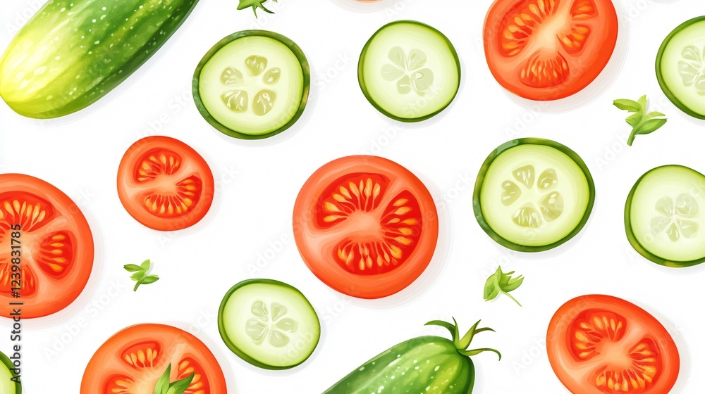 Vibrant Seamless Pattern of Tomatoes and Cucumbers for Design and Packaging