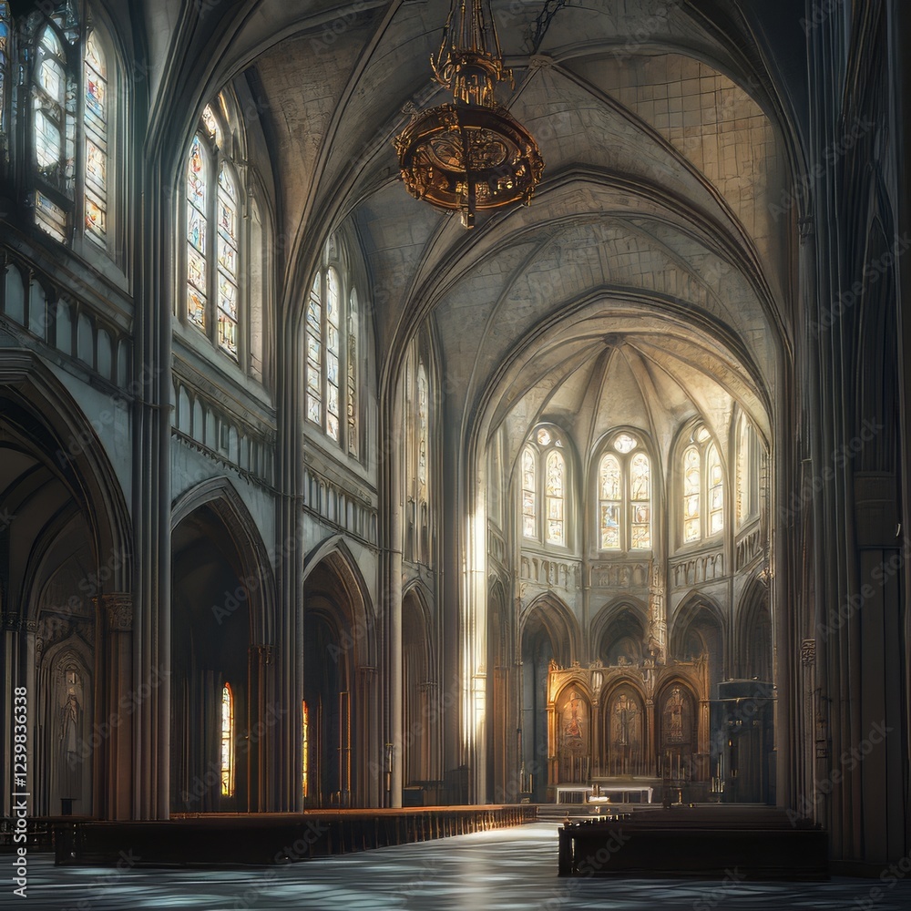 Fototapeta premium Sunlit Gothic church interior